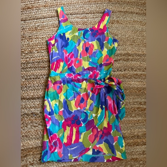 Vintage Dawn Joy Medium Floral Sleeveless Wrap Dress - Picture 1 of 8